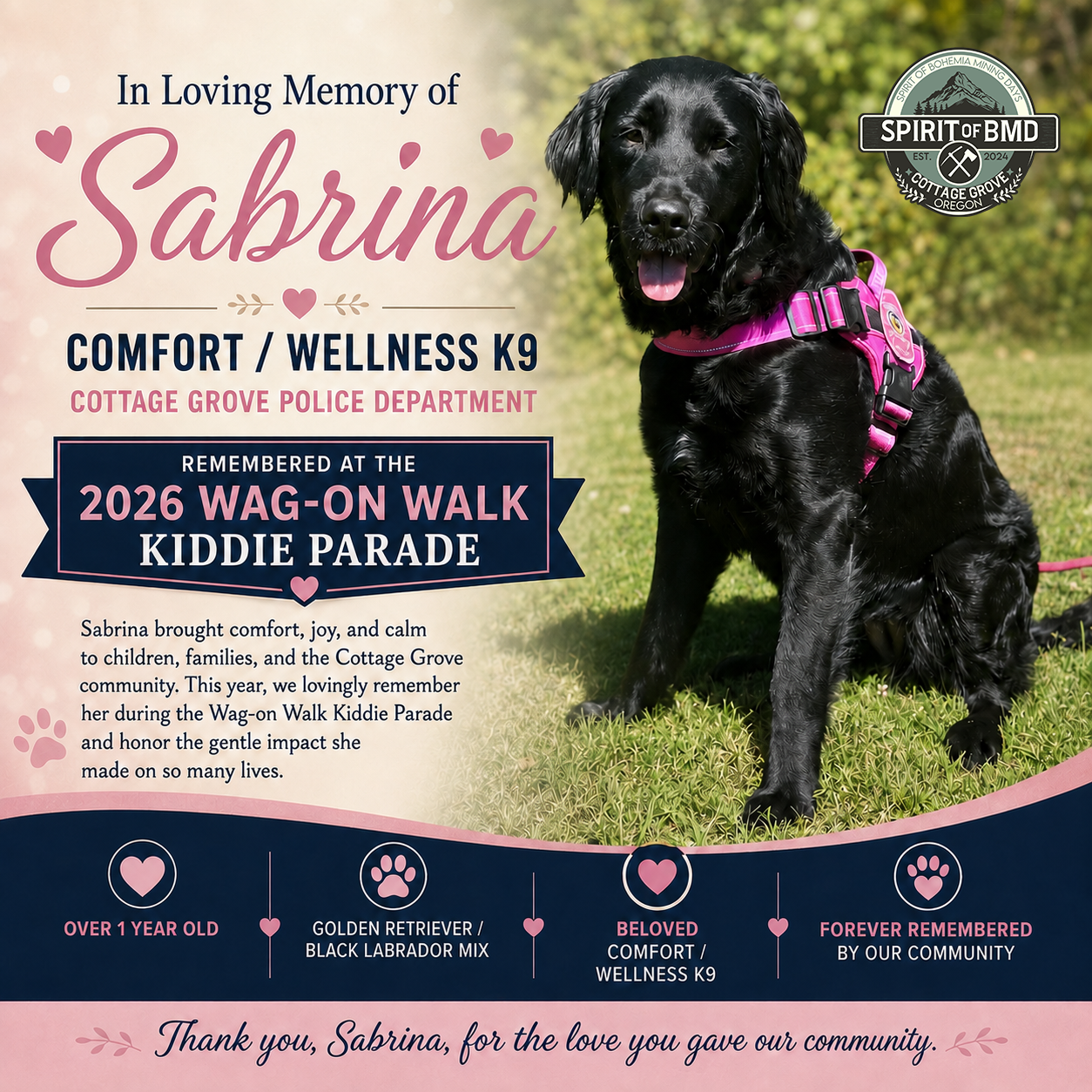 In loving memory of Sabrina dedication graphic