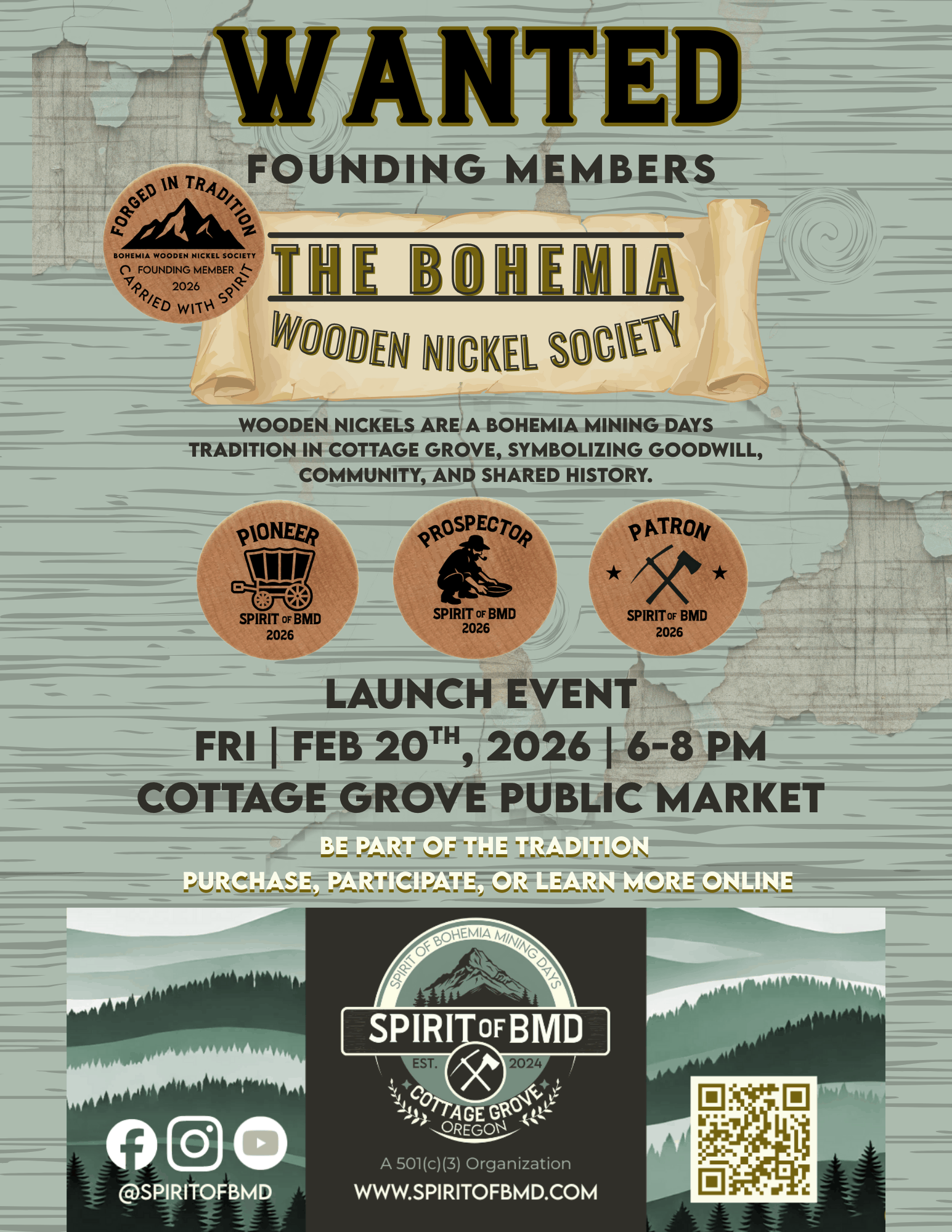 Bohemia Wooden Nickel Society Launch Event Flyer